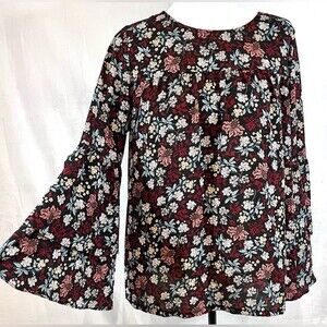 Loft long layered bell sleeve floral blouse top size small